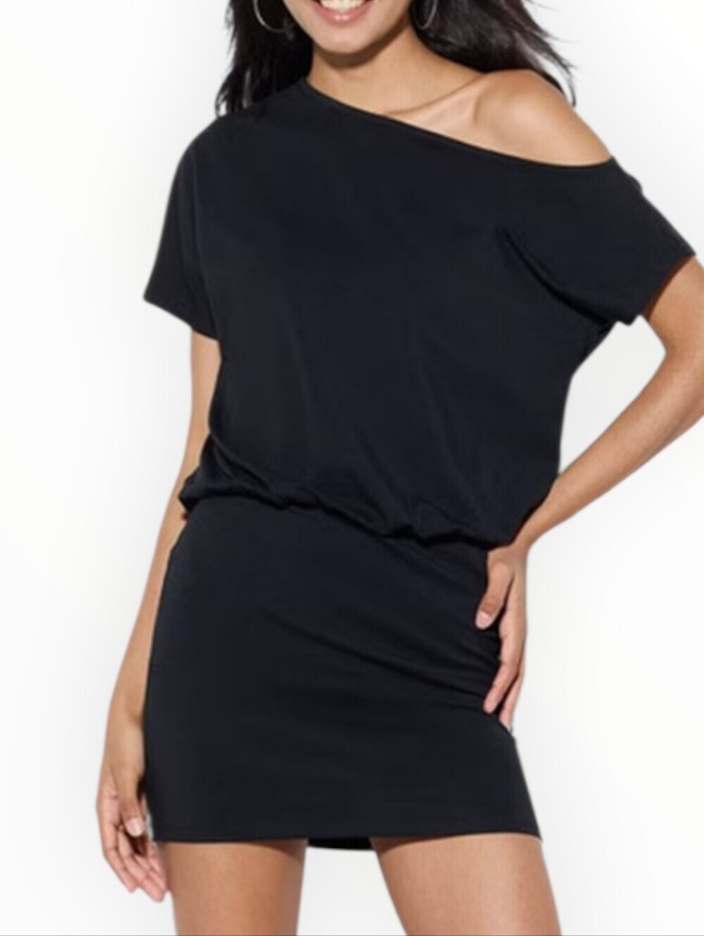 wild fable Black Slouchy Shoulder Tshirt Dress
